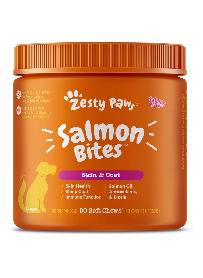 Zesty Paws Salmon Fish Oil Omega 3 For Dogs  With Wild Alaskan Salmon Oil  Anti Itch Skin & Coat + Allergy Support  Hip & Joint + Arthritis Dog Supplement + Epa & Dha  90 Chew Treats  Salmon Flavor - Image 1