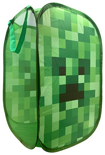 Jay Franco Minecraft Creeper Pop Up Hamper - Mesh Laundry Basket/Bag with Durable Handles, 22" x 14" - Image 1