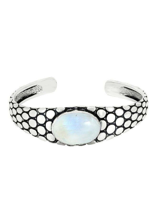 Sterling Silver Jewelry سوار كف من حجر القمر الطبيعي للرجال والنساء - مجوهرات بوهو قابلة للتعديل مطلية بالفضة 925 مصنوعة يدويًا - سوار بياني من حجر كريم أبيض لمواليد يونيو - هدية عيد الحب له ولها - Image 3