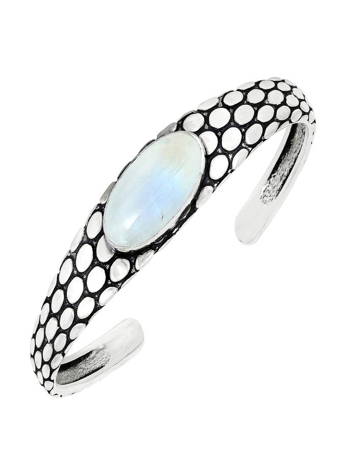 Sterling Silver Jewelry سوار كف من حجر القمر الطبيعي للرجال والنساء - مجوهرات بوهو قابلة للتعديل مطلية بالفضة 925 مصنوعة يدويًا - سوار بياني من حجر كريم أبيض لمواليد يونيو - هدية عيد الحب له ولها - Image 1