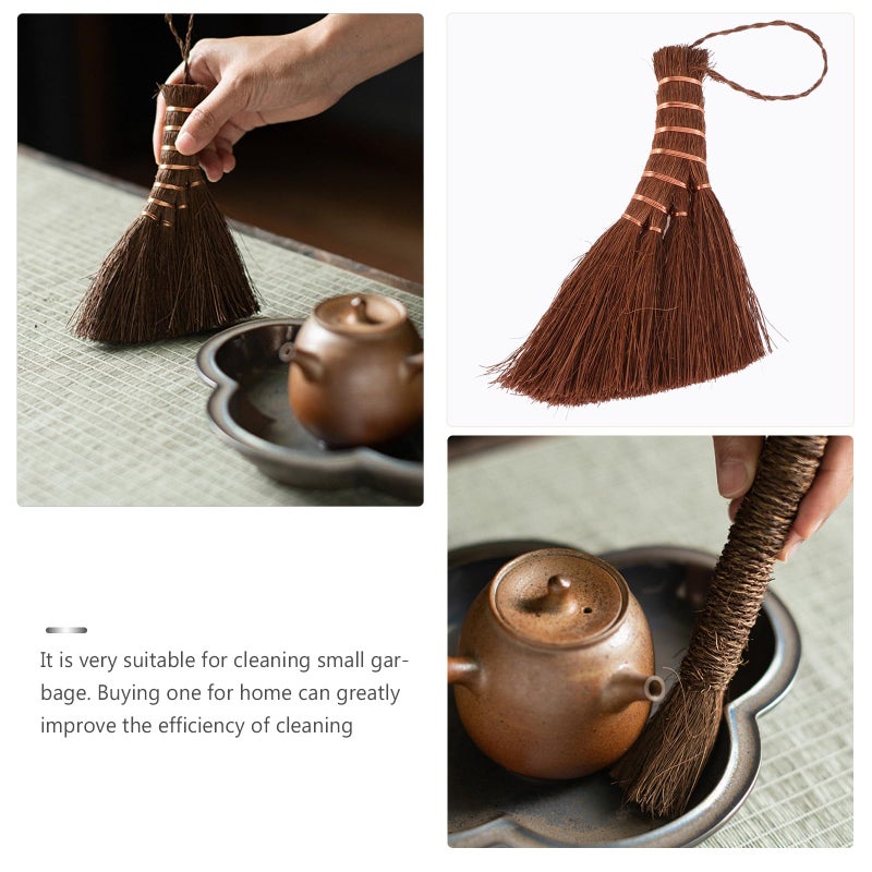 Natural Palm Mini Broom Soft Bristles Compact Cleaning Brush For Home Tea Tray Dust - Image 3
