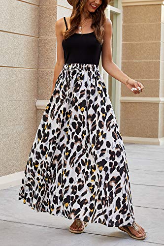 Bluetime Women Boho Leopard Print Chiffon Summer Beach Pleated High Waisted Maxi Long Skirts (M, Floral4) - Image 4