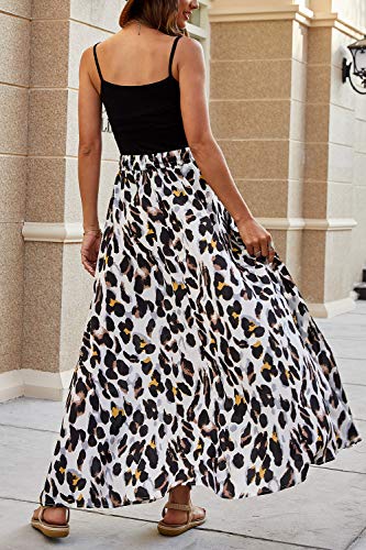 Bluetime Women Boho Leopard Print Chiffon Summer Beach Pleated High Waisted Maxi Long Skirts (M, Floral4) - Image 5