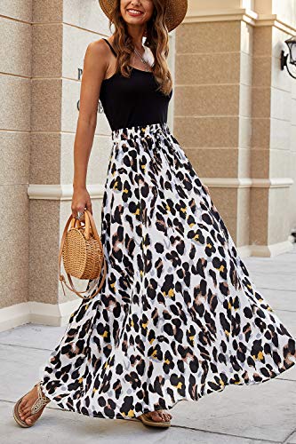 Bluetime Women Boho Leopard Print Chiffon Summer Beach Pleated High Waisted Maxi Long Skirts (M, Floral4) - Image 3