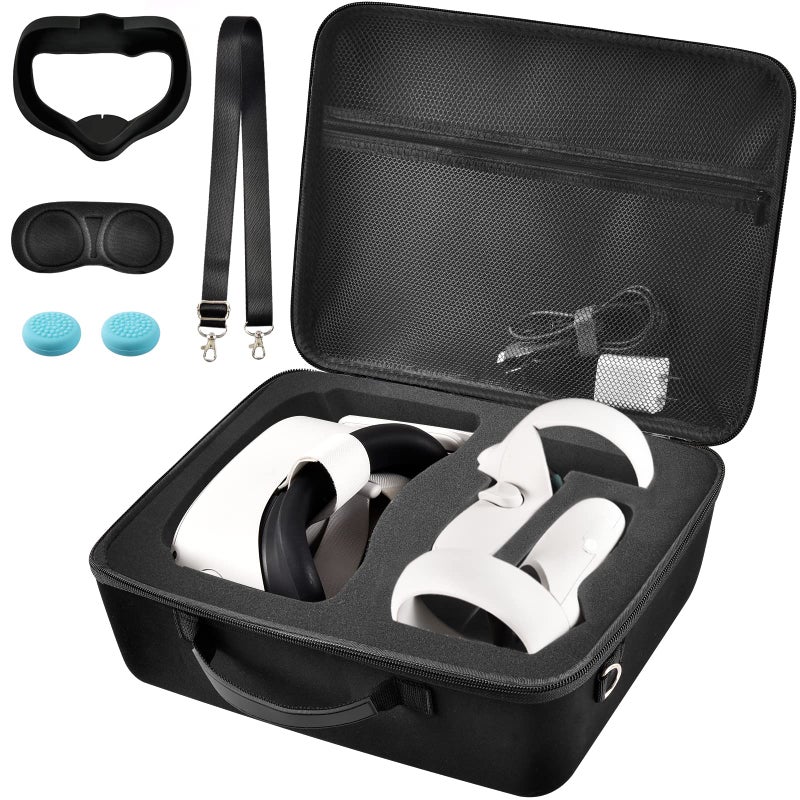 Comecase Hard Carrying Case for Meta Quest 3s/ Quest 3/ for Oculus Quest 2 Official Original/Elite Strap VR Headset and Controller Accessories, Portable Travel Storage Bag for Home, Outdoor - Black - Image 1