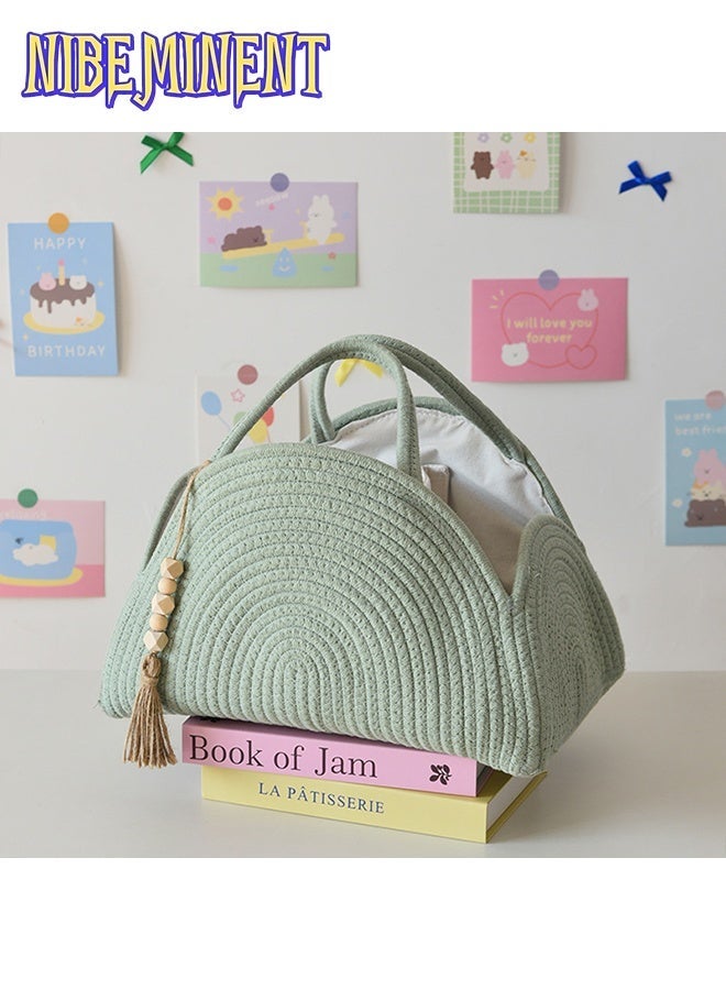 NIBEMINENT Layered Storage Bag, Simple Multifunctional Rope Organizer Basket Woven Portable Diaper Caddy for Working Moms - Image 2