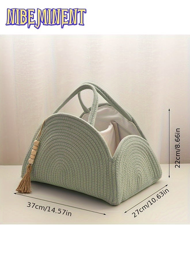 NIBEMINENT Layered Storage Bag, Simple Multifunctional Rope Organizer Basket Woven Portable Diaper Caddy for Working Moms - Image 1