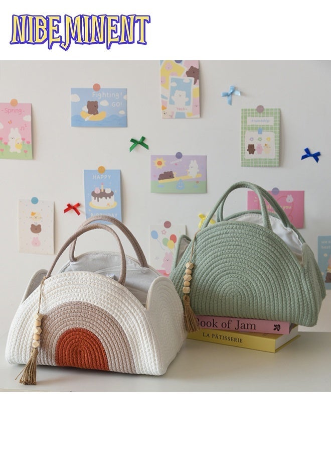 NIBEMINENT Layered Storage Bag, Simple Multifunctional Rope Organizer Basket Woven Portable Diaper Caddy for Working Moms - Image 3