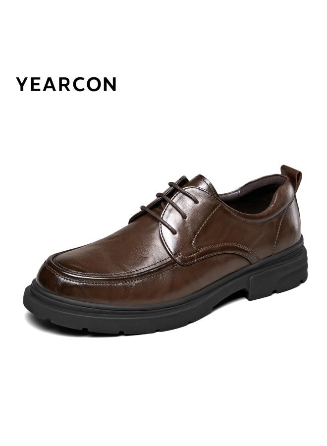 YEARCON Yierkang Men's Shoes, Round Toe Leather Shoes, Lace-up Business Formal Shoes, Autumn New Style Commuter Loafers, 97121w, Brown, Size 39 - Image 2
