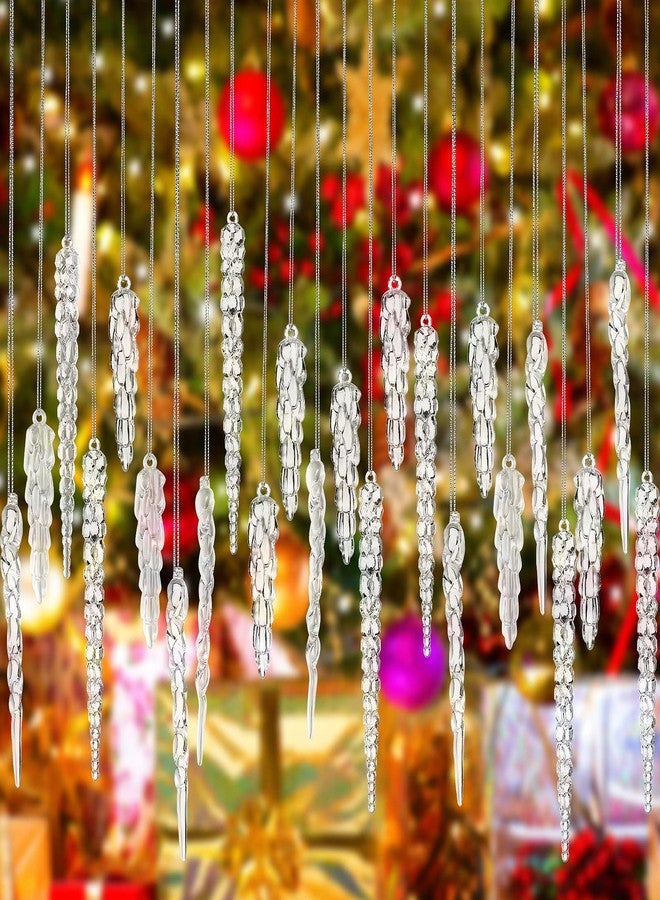 Dilunave 34 Pieces Icicle Christmas Ornaments Clear Acrylic Icicles Twisted Icicles Drop Ornament Christmas Tree Hanging Crystal icecycles Acrylic Xmas Tree with Silver Rope for Christmas Hanging Decoration - Image 1