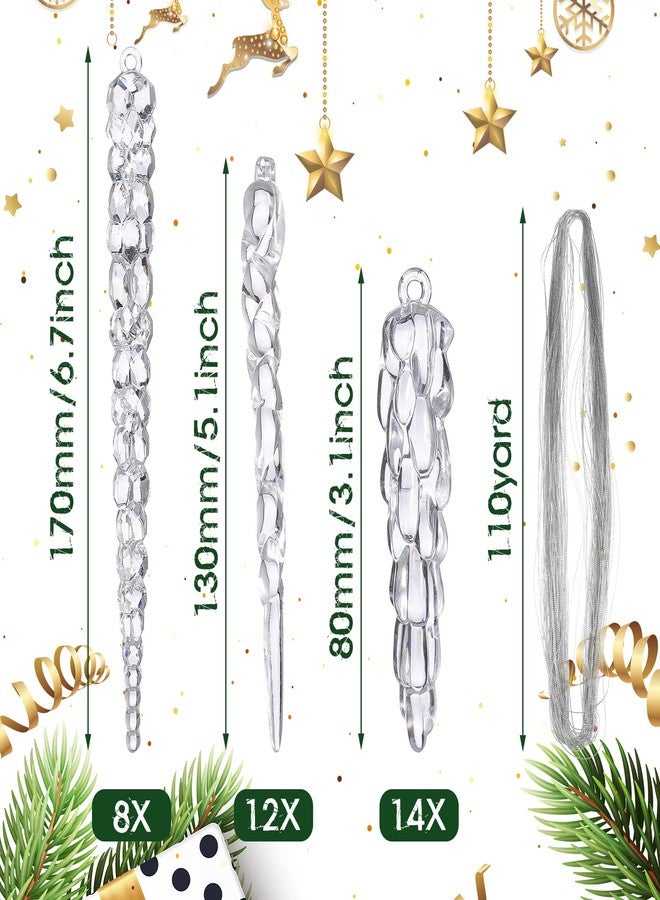 Dilunave 34 Pieces Icicle Christmas Ornaments Clear Acrylic Icicles Twisted Icicles Drop Ornament Christmas Tree Hanging Crystal icecycles Acrylic Xmas Tree with Silver Rope for Christmas Hanging Decoration - Image 3