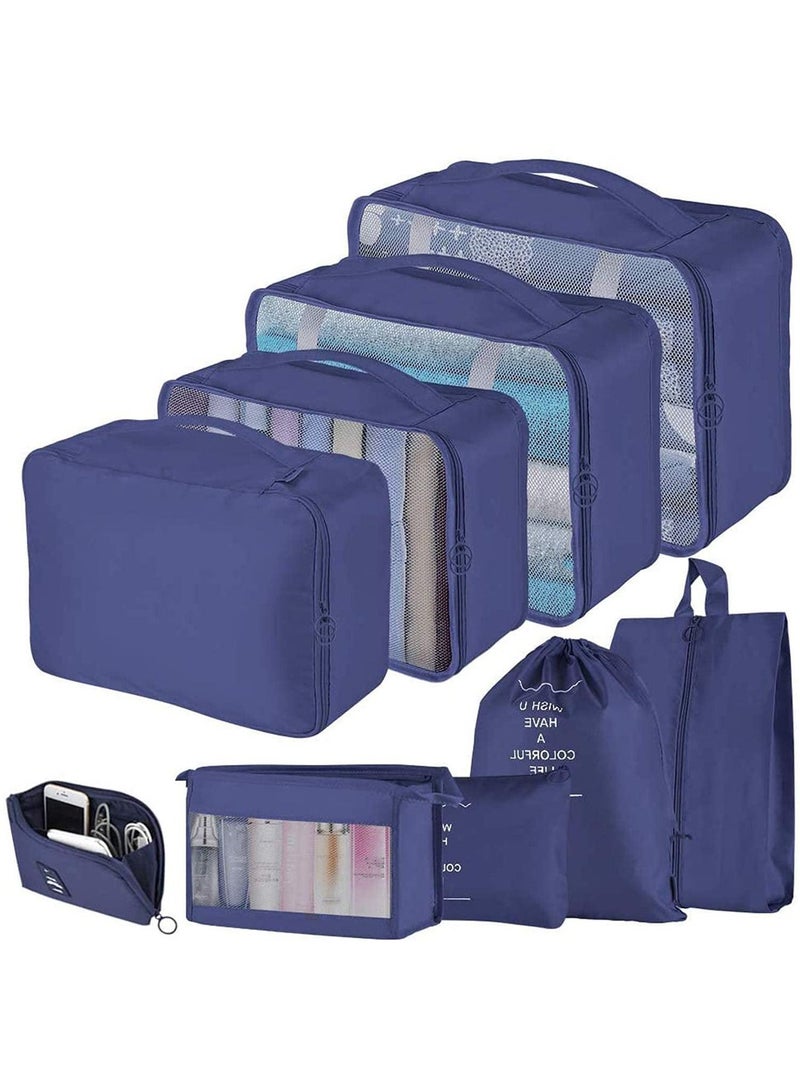 SYOSI Packing Cubes for Suitcase, 8 Pcs Suitcase Organiser Bags, Suitcase Travel Organiser, Hand Luggage Packing Cubes Value Set for Travel (Navy)  - Image 1