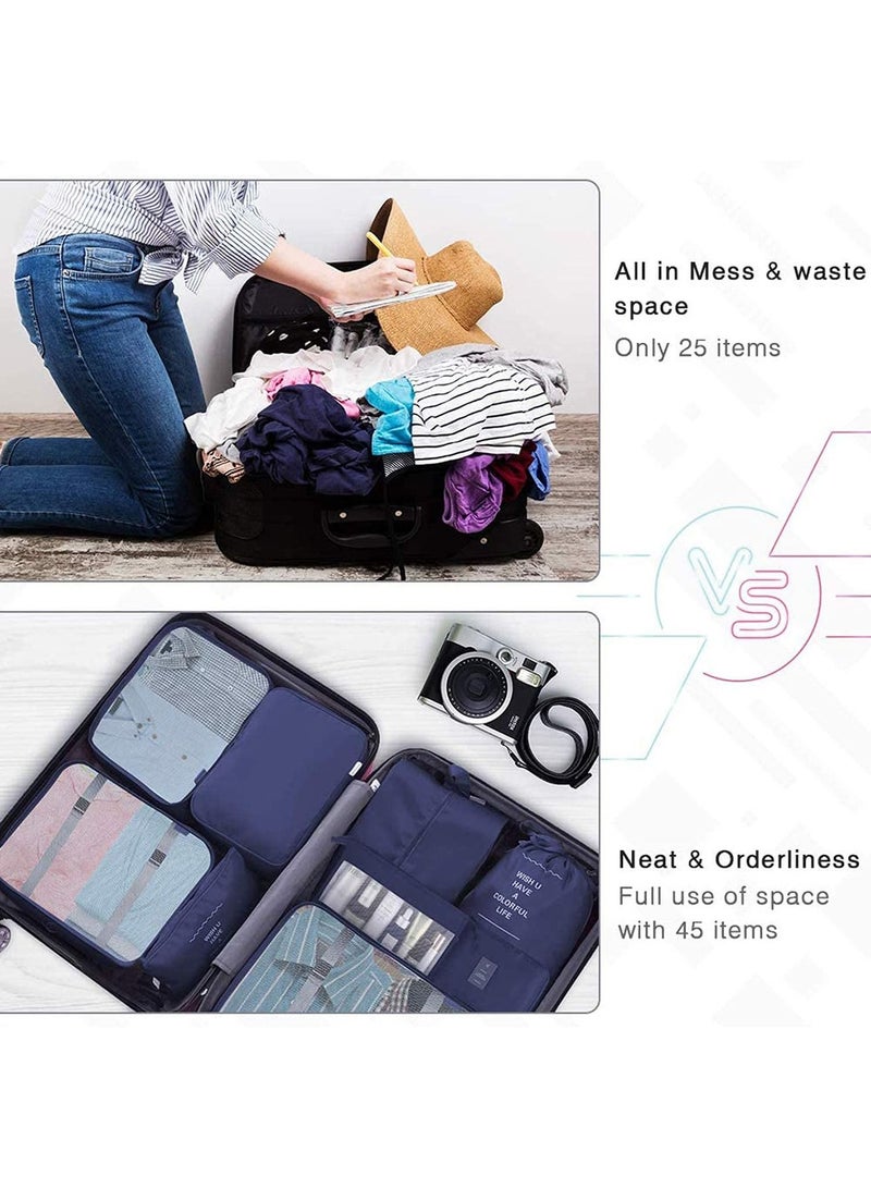 SYOSI Packing Cubes for Suitcase, 8 Pcs Suitcase Organiser Bags, Suitcase Travel Organiser, Hand Luggage Packing Cubes Value Set for Travel (Navy)  - Image 3