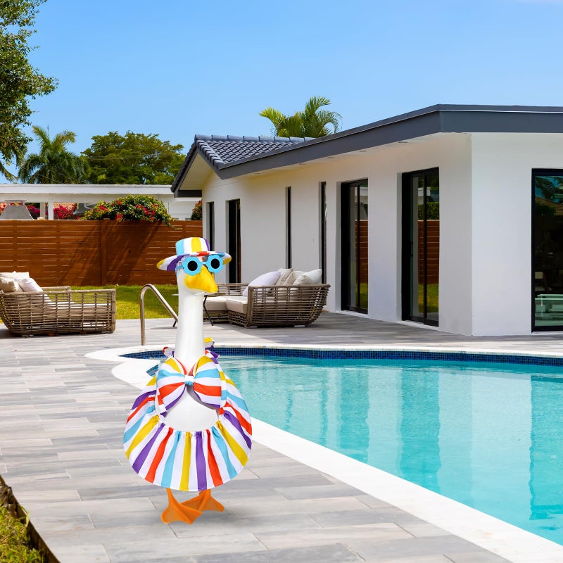 JcHrmers Bikini Goose Outfit Summer Porch Goose Outfits Hawaiian Goose Clothes Beech Geese Costume for Outdoor Garden Yard Decor (Blue) - Image 5