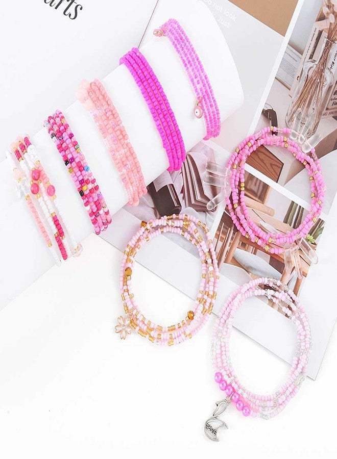 ELABEST 24-39inch African Waist Beads for Women 8Pcs Elastic Belly Beads Colorful Beaded Waist Jewelry Accessories Body Chain (Pink, 39.3inch/100cm) - Image 4