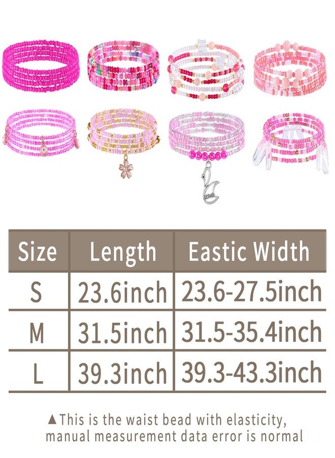 ELABEST 24-39inch African Waist Beads for Women 8Pcs Elastic Belly Beads Colorful Beaded Waist Jewelry Accessories Body Chain (Pink, 39.3inch/100cm) - Image 5