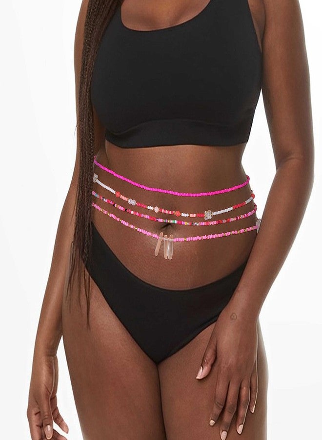 ELABEST 24-39inch African Waist Beads for Women 8Pcs Elastic Belly Beads Colorful Beaded Waist Jewelry Accessories Body Chain (Pink, 39.3inch/100cm) - Image 2