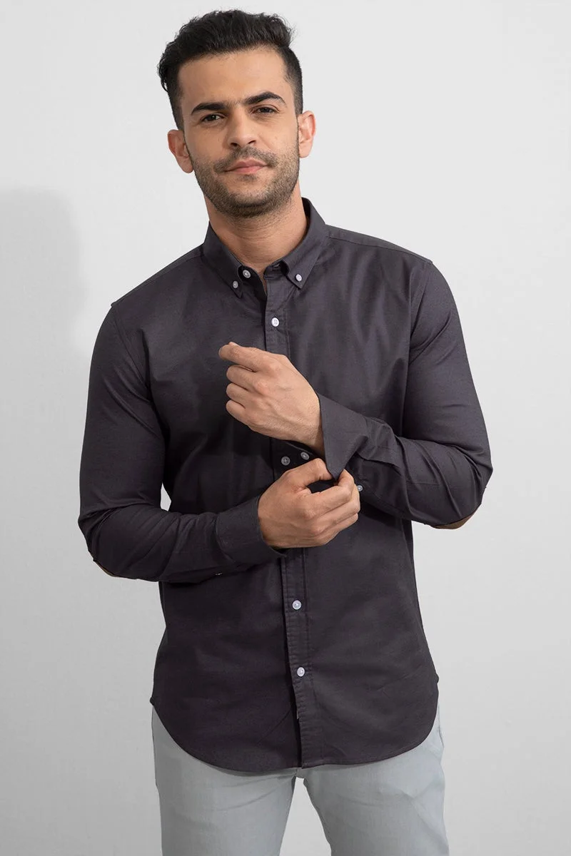 سنيتش Charcoal Grey Solid Long Sleeve Slim Fit Casual Shirt