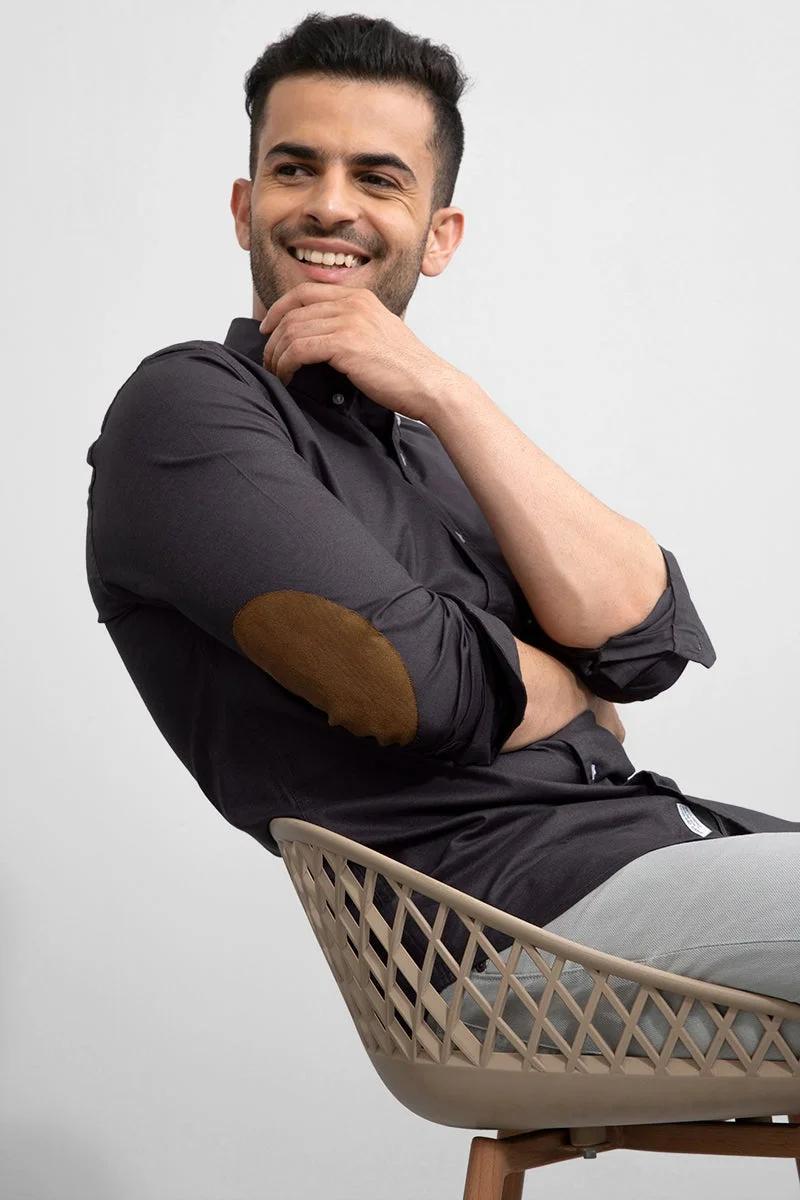 سنيتش Charcoal Grey Solid Long Sleeve Slim Fit Casual Shirt