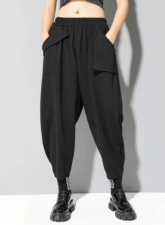 Take Two  Solid Elastic Waist Irregular Pocket Detail Pants for Women | Best Price UAE