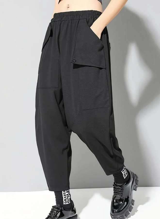 Take Two  Solid Elastic Waist Irregular Pocket Detail Pants for Women | Best Price UAE