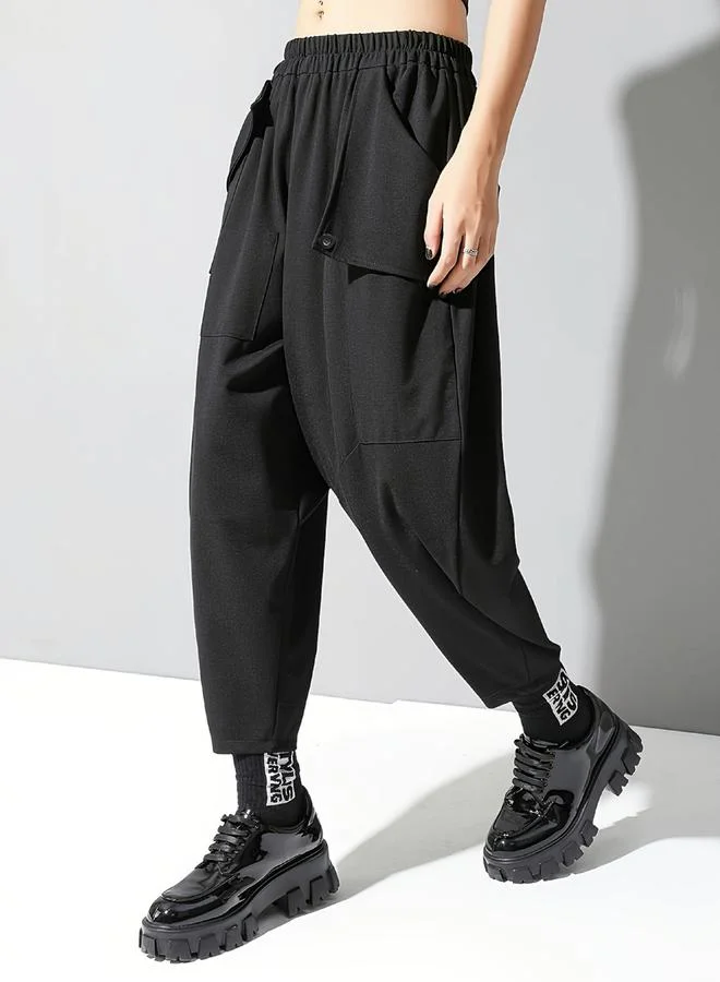 Take Two  Solid Elastic Waist Irregular Pocket Detail Pants for Women | Best Price UAE