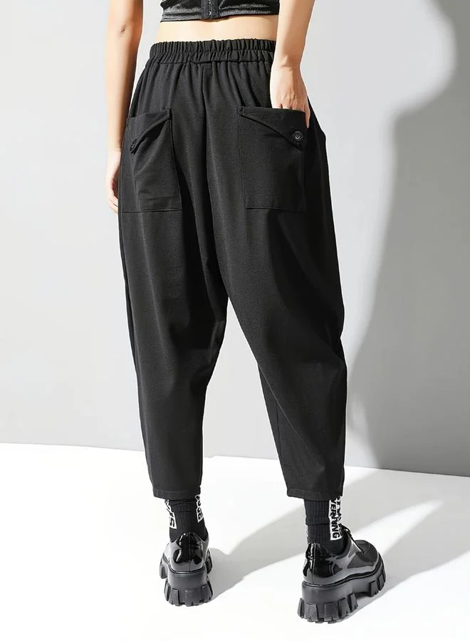Take Two Solid Elastic Waist Irregular Pocket Detail Pants