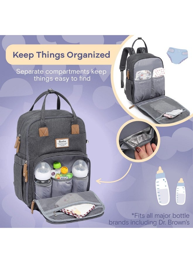 RUVALINO Diaper Bag Backpack, Neutral Allinone Baby Bags For Boy Girl, Multifunction Large Travel Backpack (Dark Gray) - Image 3