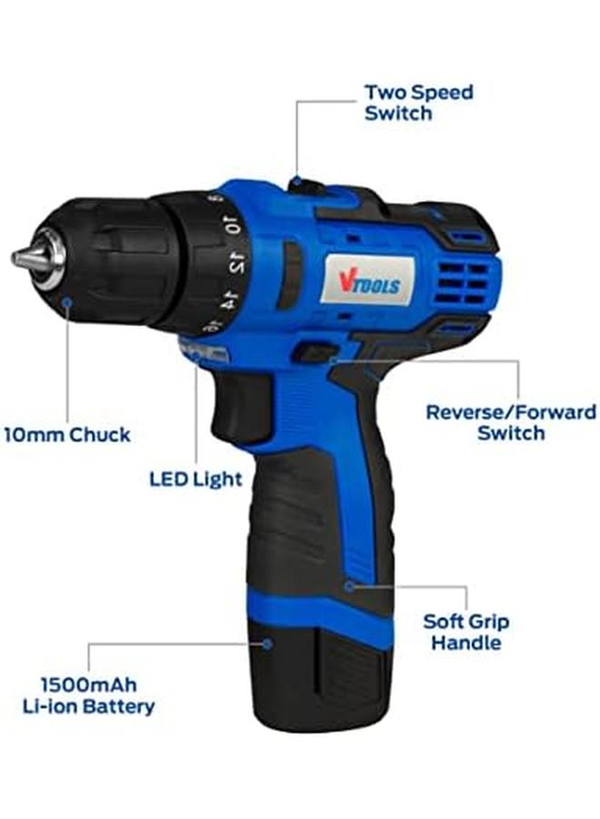 VTOOLS 12V 1.5 Ah Cordless Drill Driver For Drilling And Fastening Blue Vt1202 - Image 2