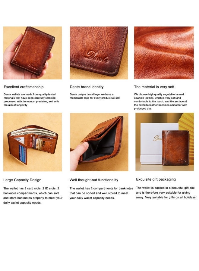 Dante Men's Leather RFID Anti-theft Vertical Wallet (Retro Brown) - Image 4