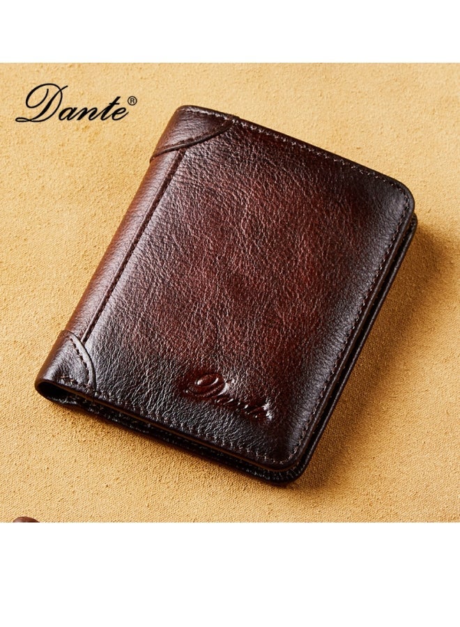 Dante Men's Leather RFID Anti-theft Vertical Wallet (Retro Brown) - Image 1