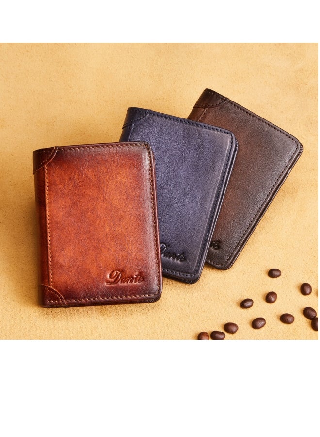 Dante Men's Leather RFID Anti-theft Vertical Wallet (Retro Brown) - Image 5