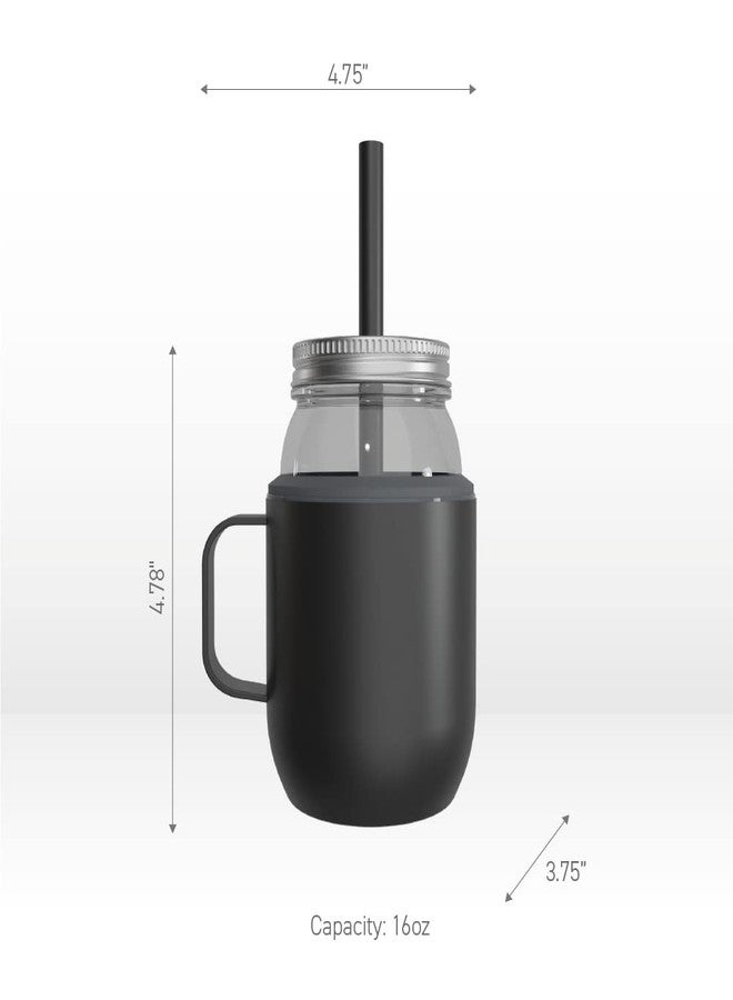 أسوبو مرطبان ماسون من أسوبو مونشاين مع غلاف عازل من الفولاذ المقاوم للصدأ ومقبض، يمكن استخدامه ككوب، سعة 16 أونصة (رمادي). - Image 5