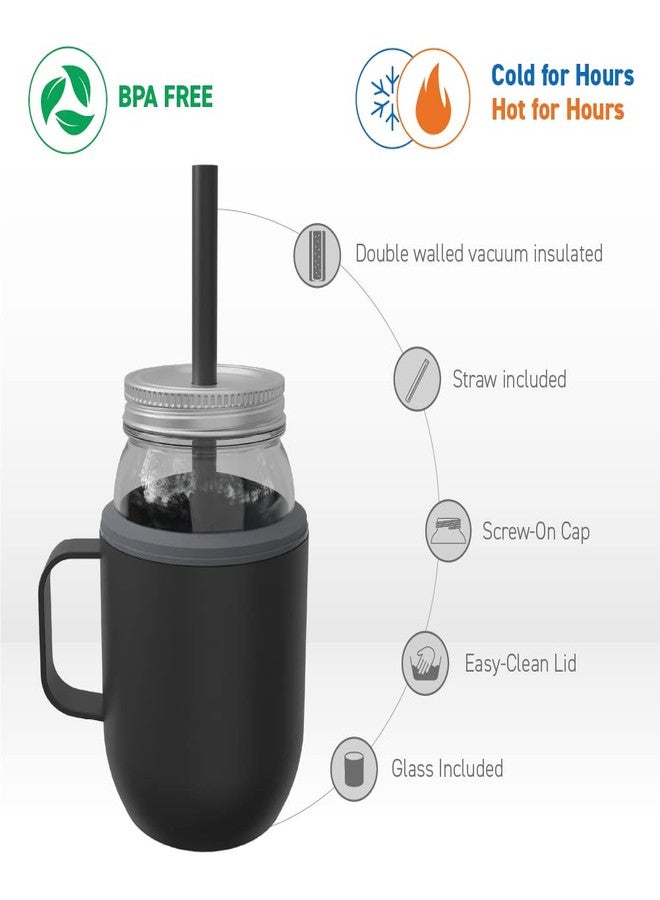 أسوبو مرطبان ماسون من أسوبو مونشاين مع غلاف عازل من الفولاذ المقاوم للصدأ ومقبض، يمكن استخدامه ككوب، سعة 16 أونصة (رمادي). - Image 2