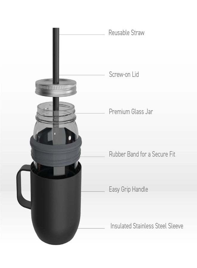 أسوبو مرطبان ماسون من أسوبو مونشاين مع غلاف عازل من الفولاذ المقاوم للصدأ ومقبض، يمكن استخدامه ككوب، سعة 16 أونصة (رمادي). - Image 3