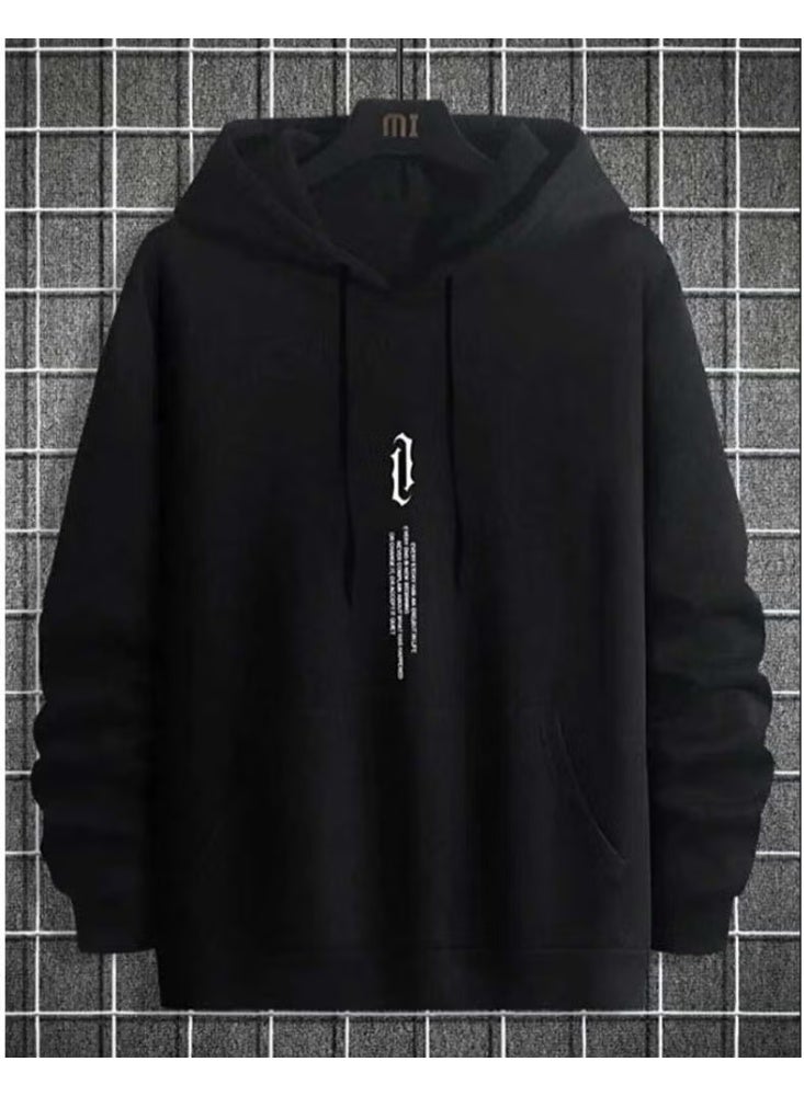 Chest Vertical Printed Hooded Sweatshirt