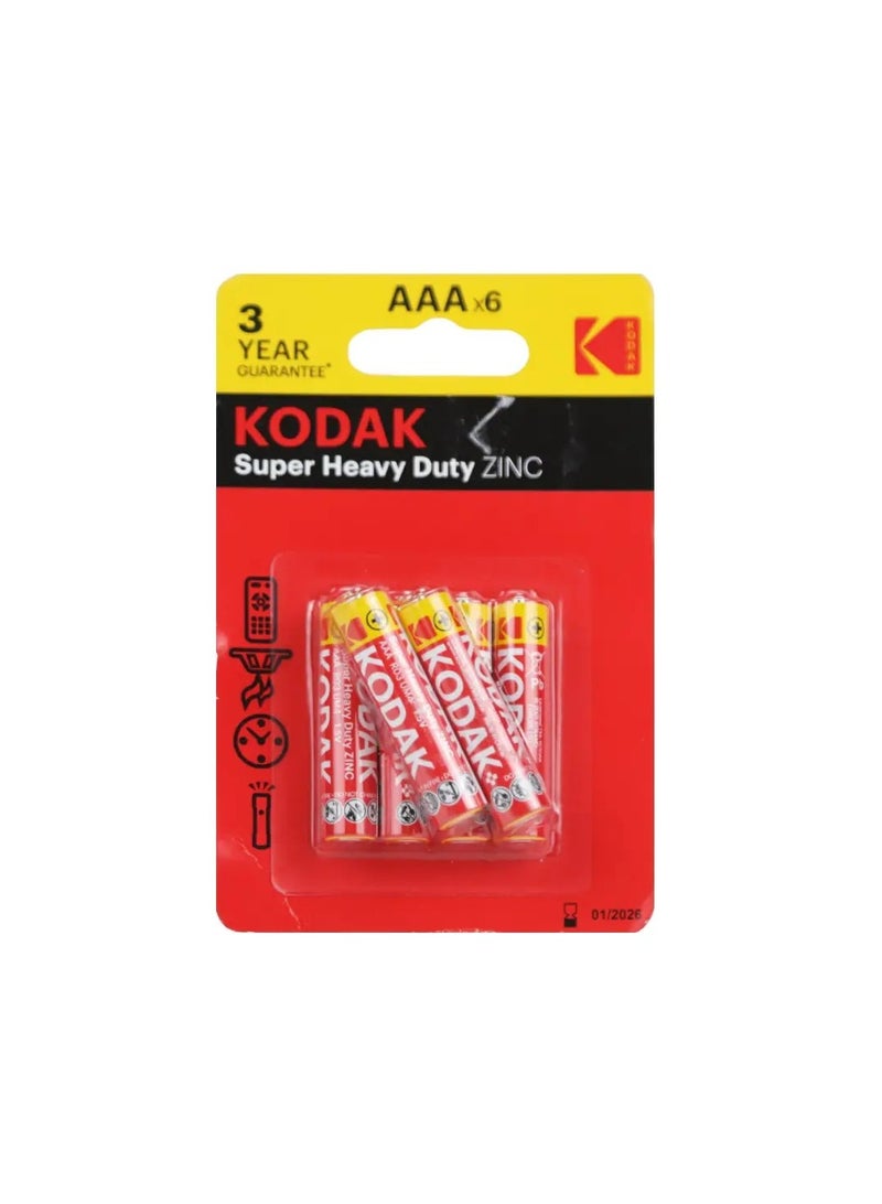 Kodak Super Heavy Duty Zinc Battery Aaa 1.5V Pack Of 6 Pcs