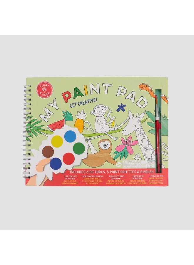 Floss & Rock Jungle Kids My Painting Pad Set with 8 Pictures, 8 Paint Pallets and A Brush - Image 1