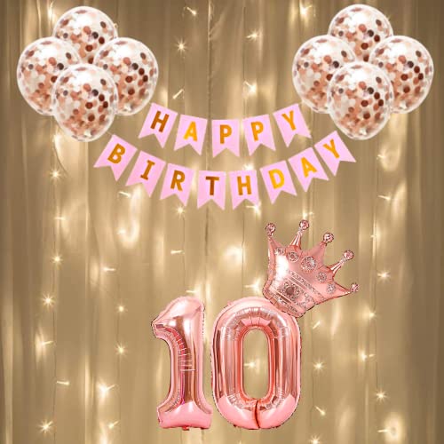 FI - FLICK IN 26 pcs 10th Birthday Decoration Girls Tenth Birthday Decorations Girls Tenth Bday Party 10 th Year Birth Day Decoration Items for Kids Party Supplies (Pack of 26, Rose Gold) - Image 1