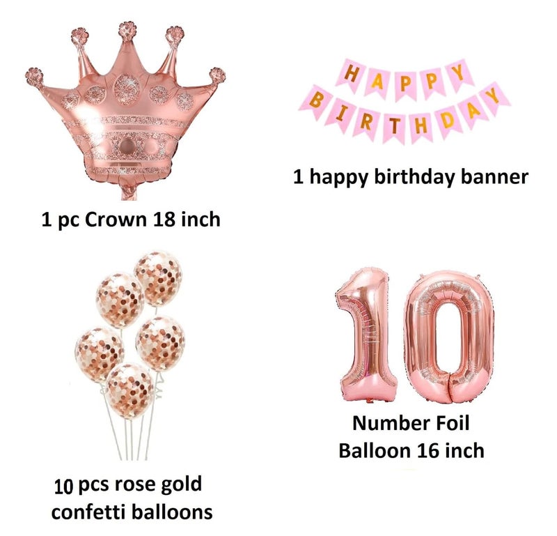 FI - FLICK IN 26 pcs 10th Birthday Decoration Girls Tenth Birthday Decorations Girls Tenth Bday Party 10 th Year Birth Day Decoration Items for Kids Party Supplies (Pack of 26, Rose Gold) - Image 2