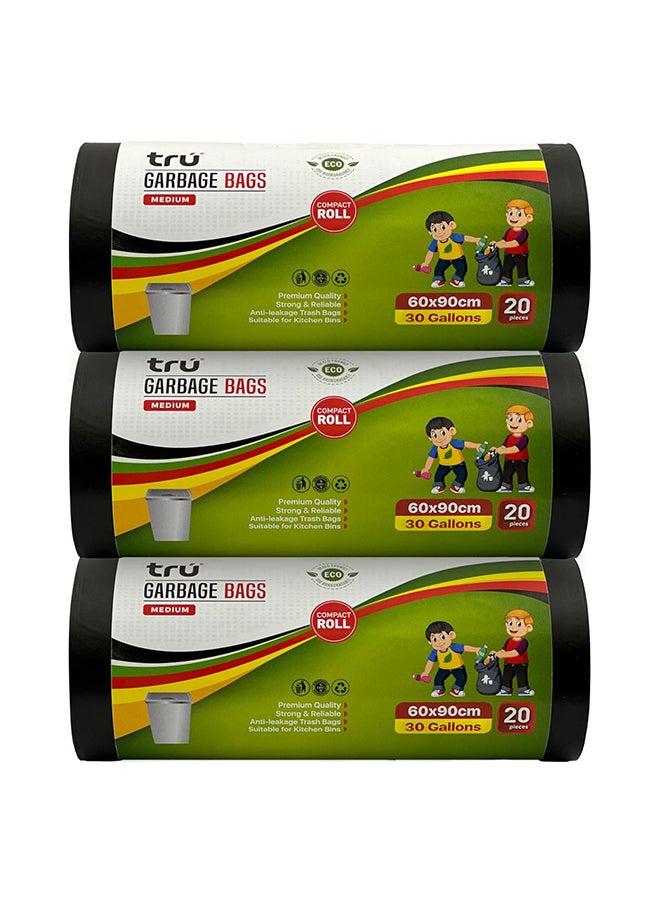 Tru Garbage Bags Compact Roll Black 60x90cm - Pack of 3  - Image 1