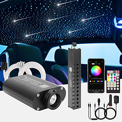 CHINLY Meteor 16W 550pcs 0.03in 13.1ft Car Use Bluetooth RGBW LED Fiber Optic APP/Remote Music Mode Headliner Light Kit+ Shooting Star kit +Adapter+Cigarette Lighter(Non-Twinkle) - Image 1