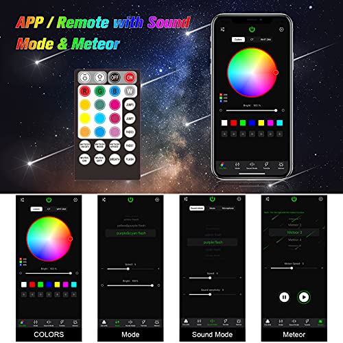 CHINLY Meteor 16W 550pcs 0.03in 13.1ft Car Use Bluetooth RGBW LED Fiber Optic APP/Remote Music Mode Headliner Light Kit+ Shooting Star kit +Adapter+Cigarette Lighter(Non-Twinkle) - Image 4