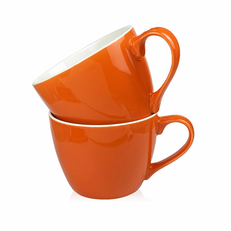 MECOWON 30 OZ Porcelain Coffee Mugs Set of 2 Large Mugs for Soup Cereal and Salad Orange