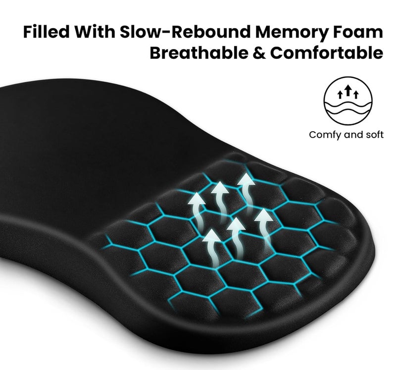 Eoocoo وسادة ماوس مع دعم للمعصم بتصميم تدليك، حصيرة ماوس مريحة، وسادة راحة المعصم لتخفيف الألم مع رغوة الذاكرة وقاعدة سيليكون غير قابلة للانزلاق، وسادات ماوس للألعاب لملحقات المكتب (12x8 بوصة، أسود) - Image 2