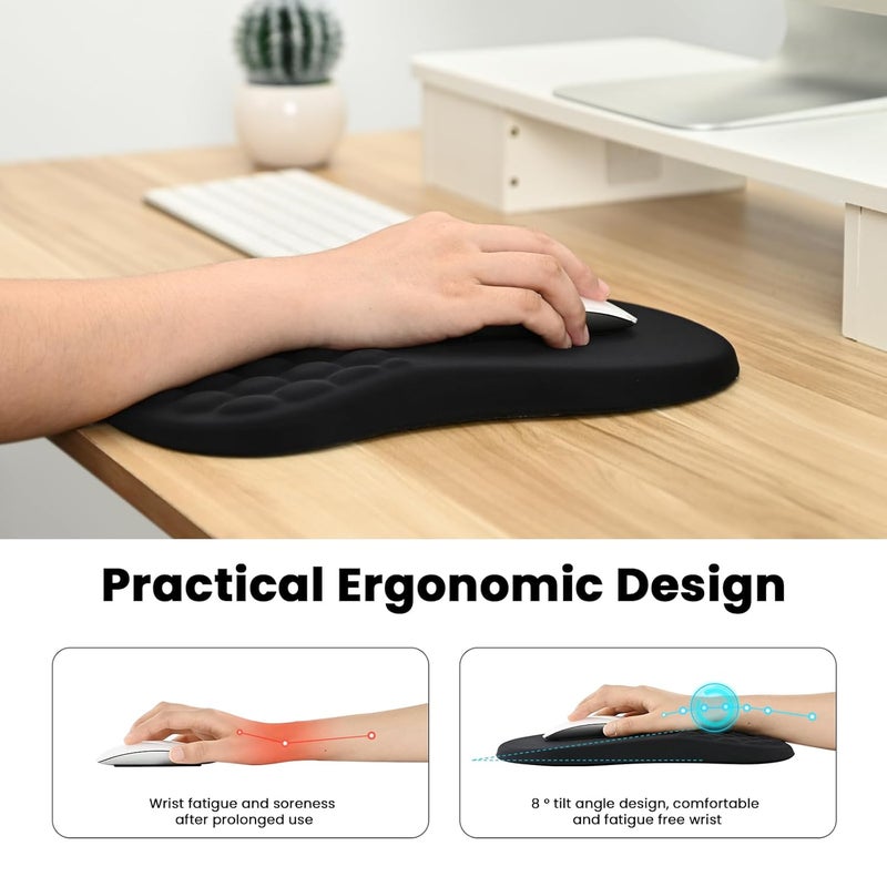 Eoocoo وسادة ماوس مع دعم للمعصم بتصميم تدليك، حصيرة ماوس مريحة، وسادة راحة المعصم لتخفيف الألم مع رغوة الذاكرة وقاعدة سيليكون غير قابلة للانزلاق، وسادات ماوس للألعاب لملحقات المكتب (12x8 بوصة، أسود) - Image 3
