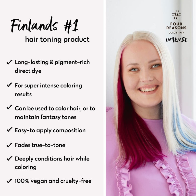 Four Reasons Color Mask INTENSE- Fuchsia â€“ (27 Colors) Intensive Toning Treatment - Color Depositing Conditioner â€“ Semi Permanent Hair Dye for Lightened and Colored Hairâ€“ 100% Vegan, 6.76 fl oz - Image 4