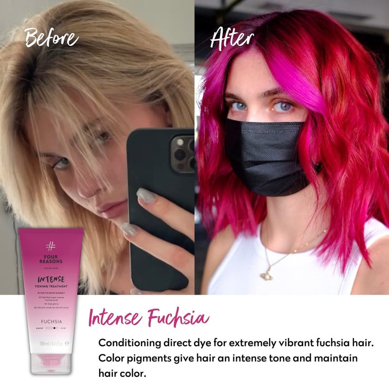 Four Reasons Color Mask INTENSE- Fuchsia â€“ (27 Colors) Intensive Toning Treatment - Color Depositing Conditioner â€“ Semi Permanent Hair Dye for Lightened and Colored Hairâ€“ 100% Vegan, 6.76 fl oz - Image 2