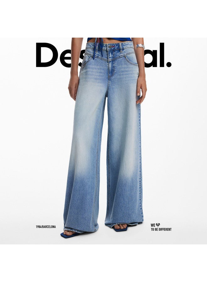 DESIGUAL [Spanish Fashion Luxury] 25 Autumn/Winter New Arrival Washed Denim Distressed Straight Leg Women'S Jeans - Image 3