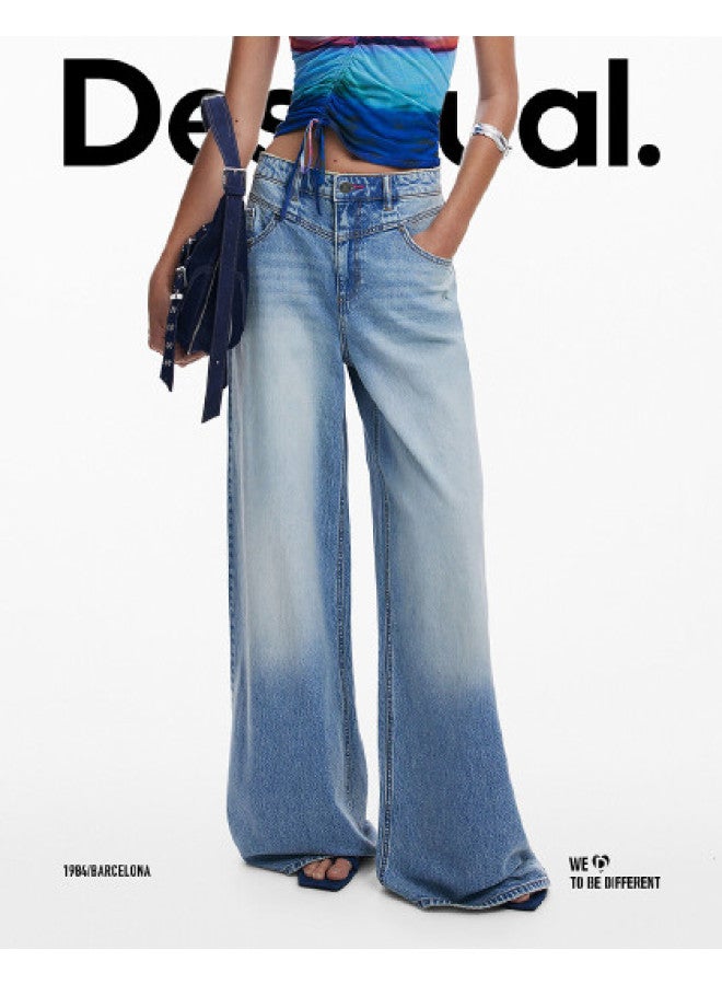 DESIGUAL [Spanish Fashion Luxury] 25 Autumn/Winter New Arrival Washed Denim Distressed Straight Leg Women'S Jeans - Image 1